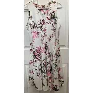 Dress Barn Women's NWT White W/pink Flowers Fit‎ & Flare Dress Sz 10 Wedding